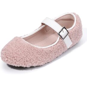 PANDANINJIA Girls Dress Shoes Ballet Flats Faux Fur School Wedding Party Toddler Little Big Kid Girls Mary Jane Shoes