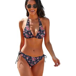 Women Two Piece Swimsuit Sexy Swimwear Halter String Triangle Bikini Sets,Orange Coconut Forest