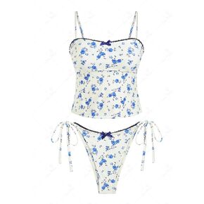نساء منقوش بيكيني مجموعة مربعة عنق السباغيتي محصول حزام محصول الارتباط انخفاض ارتفاع Thongs 2 PCS ملابس السباحة ملابس
