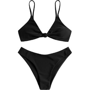 Zaful Tie Tie Tie Knot Front Spaghetti Strap High Cut Bikini Swimuit