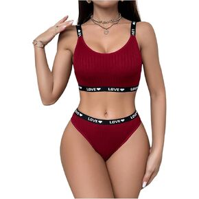 SOLY HUX Women's Bra and Panty Sets Letter Print Wireless Bralettes Thongs Lingerie 2 Piece Set in Kuwait