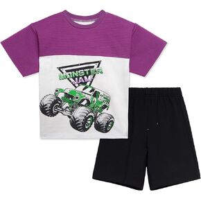 Monster Jam Ottoman Ribbed T-Shirt and French Terry Shorts Outfit Set Toddler to Little Kid Grave Digger