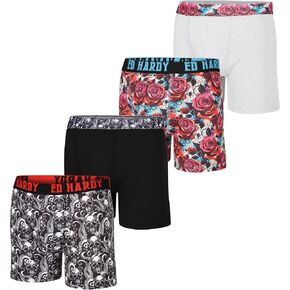 Ed Hardy Men's Boxer Boxer 4 Pack ، ملابس داخلية من النسيج الناعم ، إغلاق السحب ، الملاكمين المريحين القابلة للغسل في الآلة