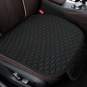Car Seat Cover, Comfortable Anti-Slip Linen Auto Front Seat Protector, Breathable Seat Bottom Cushion Pad with Storage Pocket, Universal Vehicle Interior Accessory for SUV Truck (Black)