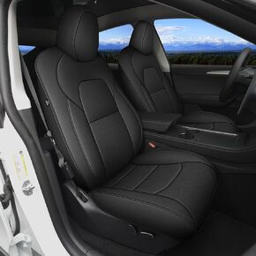 أغطية مقعد سيارة مخصصة Tesla Model Y لعام 2026 2025 2024 2023 2022 2021 2020-5 مقعد مجموعة كاملة من المقعد الجلدي ، وتوافق وسادة هوائية مقعد ماء (أسود)