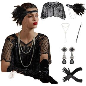8 قطع 1920s إكسسوارات Gatsby Gatsby مجموعة الموضة Roaring 20 مجموعة مع رأس عصابة الرأس للنساء