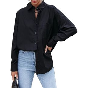 Bonitee Long Sleeve زر أسفل القمصان للنساء 2025 الربيع غير الرسمي عمل الأعمال البلوزات الزر الضخم الحجم أعلى