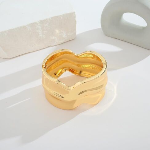 Chunky Gold Bangles Bracelet for Women Fashion Hammered Wide Cuff Bracelet Minimalist Open Wrist Cuff Bangle Gold Jewelry Accessories for Women in Kuwait