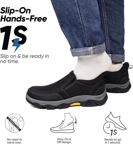 UPIShi Men's Slip On Hands Free Waterproof Work Loafers Leather Walking Slip-Ins Casual Outdoor Office Business Cushioning Shoes in Saudi Arabia
