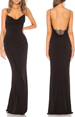 Aigeman Women Spaghetti Straps Mermaid Evening Party Dress Drape Neck Lace Backless Formal Maxi Dress Surreal Gown 21 in Kuwait