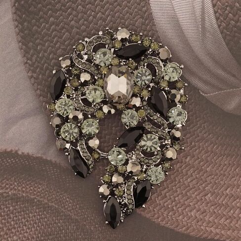 Big Large Rhinestone Green Palm Leaf Statement 3.5" Brooch Pin Scarf Dress accessories Broach Gold Tone in Saudi Arabia