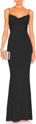 Aigeman Women Spaghetti Straps Mermaid Evening Party Dress Drape Neck Lace Backless Formal Maxi Dress Surreal Gown 21 in Kuwait