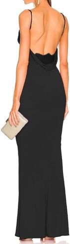 Aigeman Women Spaghetti Straps Mermaid Evening Party Dress Drape Neck Lace Backless Formal Maxi Dress Surreal Gown 21 in Kuwait