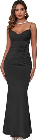 Aigeman Women Spaghetti Straps Mermaid Evening Party Dress Drape Neck Lace Backless Formal Maxi Dress Surreal Gown 21 in Kuwait