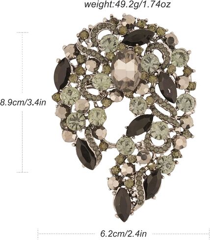 Big Large Rhinestone Green Palm Leaf Statement 3.5" Brooch Pin Scarf Dress accessories Broach Gold Tone in Saudi Arabia