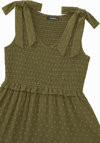 Okiwam Womens Summer Dresses 2025 Spring V Neck Sleeveless Tie Strap Maxi Beach Sundresses Boho Swiss Dot Wedding Guest Dress in Kuwait