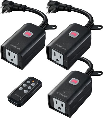 SURAIELEC Outdoor Remote Control Outlet, Wireless Waterproof Remote Power Switch, 15 AMP, 100 FT Range, 1 Remote 1 Outlet, Electrical Plug for Indoor Outdoor Lights, Holiday Decorations in Saudi Arabia