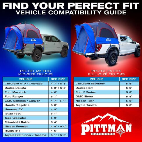 Pittman - Truck Bed Tent مع تصميم EZ -UP - Truck Truck Tent للتخييم - تشمل ذبابة المطر ، دخول واسع ، وغطاء كبير في الهواء وغطاء الشرفة - Premium Pickup Bed Camper in Kuwait
