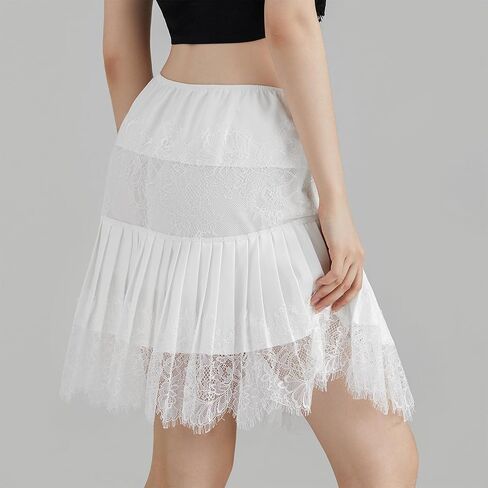 Womens Y2k Tiered Lace Mini Skirt Low Rise Pleated Ruffle Lace Trim Half Slip Skirt Layered Flowy Skirts Underskirt in Saudi Arabia