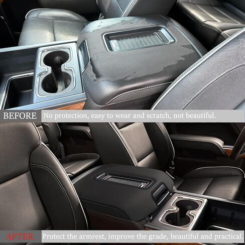 for Chevy Silverado/GMC Sierra 1500 2500 3500 2014-2018 Car Armrest Cover Waterproof Center Console Pad Covers Scratch Resistance Box Cover Leather Protector Pad Accessories(Black Stitches) in Saudi Arabia