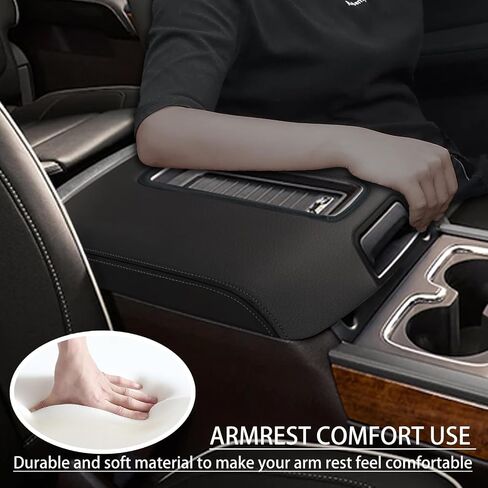 for Chevy Silverado/GMC Sierra 1500 2500 3500 2014-2018 Car Armrest Cover Waterproof Center Console Pad Covers Scratch Resistance Box Cover Leather Protector Pad Accessories(Black Stitches) in Saudi Arabia