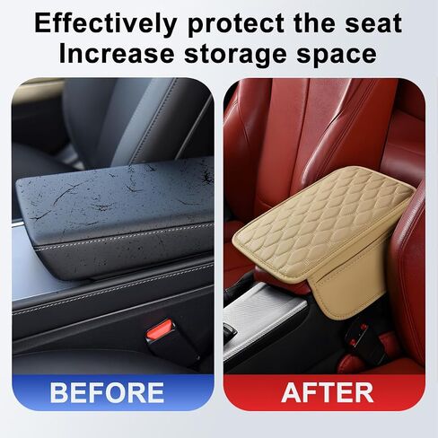 Mandark Car Center Console Cover, Leather Vehicle Armrest Seat Box Pad with 2 Storage Bags, Automotive Interior Arm Rest Protector Accessories, Universal for SUV, Sedan, Truck(Beige) in Saudi Arabia