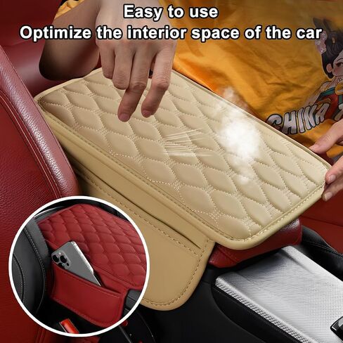 Mandark Car Center Console Cover, Leather Vehicle Armrest Seat Box Pad with 2 Storage Bags, Automotive Interior Arm Rest Protector Accessories, Universal for SUV, Sedan, Truck(Beige) in Saudi Arabia
