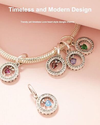 Birthstone Charms for Pandora Me Bracelet 925 Sterling Silver Simulated Birthstone Heart with CZ Charm Pendant Bracelet Necklace Jewelry Gifts in Kuwait