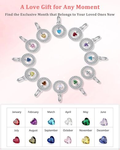 Birthstone Charms for Pandora Me Bracelet 925 Sterling Silver Simulated Birthstone Heart with CZ Charm Pendant Bracelet Necklace Jewelry Gifts in Kuwait