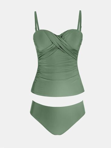 Cupshe Women's Tankini يضع قطعتين من ملابس السباحة الحبيبة أشرطة قابلة للإزالة in Kuwait