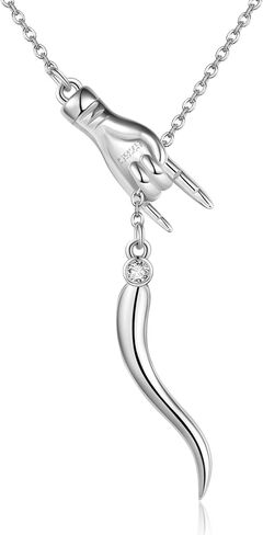YAFEINI Italian Horn Hand Necklace Sterling Silver Cornicello and Mano Cornuto Birthstone Necklace Good Luck Italian Protection Amulet Pendant Jewelry for Women in Saudi Arabia