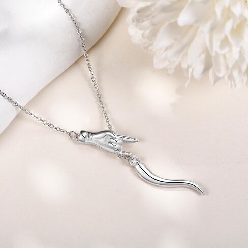 YAFEINI Italian Horn Hand Necklace Sterling Silver Cornicello and Mano Cornuto Birthstone Necklace Good Luck Italian Protection Amulet Pendant Jewelry for Women in Saudi Arabia