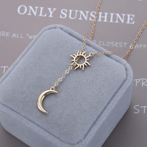 Boho Moon Lariat Necklace Chain Crescent Moon Pendant Necklace Vintage Sun Choker Necklace Sun Moon Y Drop Necklace Jewelry for Women in Kuwait