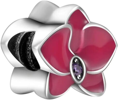 925 Sterling Silver Flower Charm Orchid Charm Love Charm Anniversary Charm ChristmasCharm for Pandora Charms Bracelet (White) in Saudi Arabia