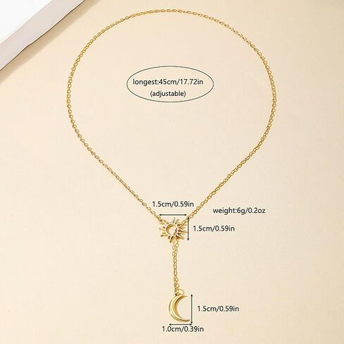 Boho Moon Lariat Necklace Chain Crescent Moon Pendant Necklace Vintage Sun Choker Necklace Sun Moon Y Drop Necklace Jewelry for Women in Kuwait