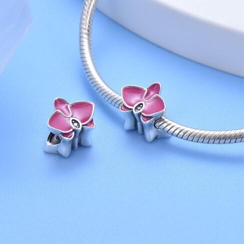 925 Sterling Silver Flower Charm Orchid Charm Love Charm Anniversary Charm ChristmasCharm for Pandora Charms Bracelet (White) in Saudi Arabia