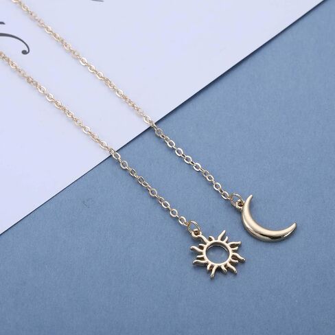 Boho Moon Lariat Necklace Chain Crescent Moon Pendant Necklace Vintage Sun Choker Necklace Sun Moon Y Drop Necklace Jewelry for Women in Kuwait