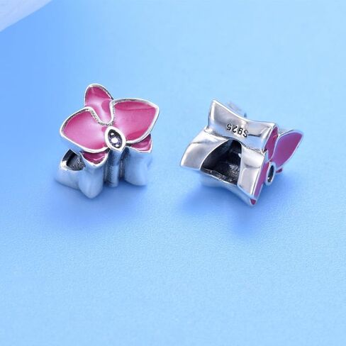 925 Sterling Silver Flower Charm Orchid Charm Love Charm Anniversary Charm ChristmasCharm for Pandora Charms Bracelet (White) in Saudi Arabia