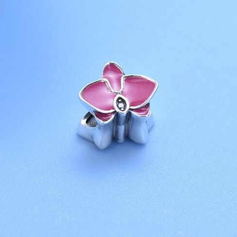925 Sterling Silver Flower Charm Orchid Charm Love Charm Anniversary Charm ChristmasCharm for Pandora Charms Bracelet (White) in Saudi Arabia