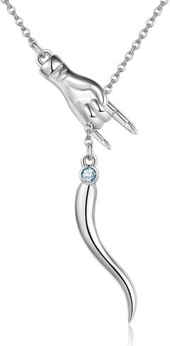 YAFEINI Italian Horn Hand Necklace Sterling Silver Cornicello and Mano Cornuto Birthstone Necklace Good Luck Italian Protection Amulet Pendant Jewelry for Women in Saudi Arabia