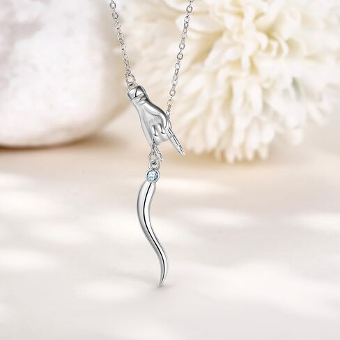 YAFEINI Italian Horn Hand Necklace Sterling Silver Cornicello and Mano Cornuto Birthstone Necklace Good Luck Italian Protection Amulet Pendant Jewelry for Women in Saudi Arabia