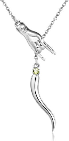 YAFEINI Italian Horn Hand Necklace Sterling Silver Cornicello and Mano Cornuto Birthstone Necklace Good Luck Italian Protection Amulet Pendant Jewelry for Women in Saudi Arabia