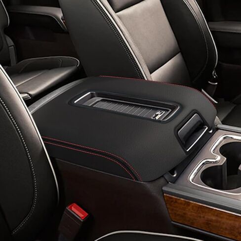 for Chevy Silverado/GMC Sierra 1500 2500 3500 2014-2018 Car Armrest Cover Waterproof Center Console Pad Covers Scratch Resistance Box Cover Leather Protector Pad Accessories(Black Stitches) in Saudi Arabia