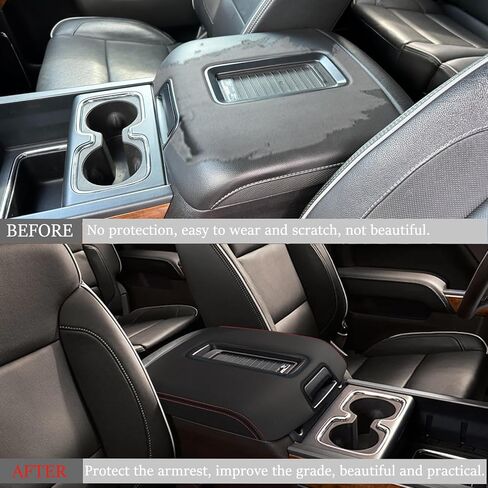 for Chevy Silverado/GMC Sierra 1500 2500 3500 2014-2018 Car Armrest Cover Waterproof Center Console Pad Covers Scratch Resistance Box Cover Leather Protector Pad Accessories(Black Stitches) in Saudi Arabia