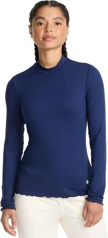 Med Couture Underscrub Long Sleeve Women Top Lettuce Edge Mock Neck with Rounded Hem and Sporty Look - MC708 in Saudi Arabia
