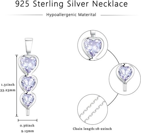 Sterling Silver Heart Necklace for Mothers Day Classic Necklaces for Women Hypoallergenic Jewelry for Mom Available in Purple Pink White and Yellow in Saudi Arabia