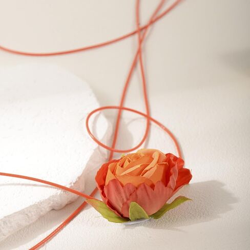 Artificial Flower Long Rope Wrap Necklace Handmade Vintage Floral Bow Tie Necklace Leather String Layered Y Necklace for Women Bridal Wedding Jewelry Gift in Saudi Arabia