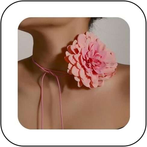 Artificial Flower Long Rope Wrap Necklace Handmade Vintage Floral Bow Tie Necklace Leather String Layered Y Necklace for Women Bridal Wedding Jewelry Gift in Saudi Arabia