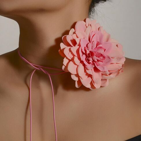 Artificial Flower Long Rope Wrap Necklace Handmade Vintage Floral Bow Tie Necklace Leather String Layered Y Necklace for Women Bridal Wedding Jewelry Gift in Saudi Arabia