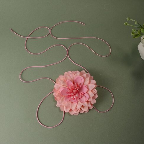 Artificial Flower Long Rope Wrap Necklace Handmade Vintage Floral Bow Tie Necklace Leather String Layered Y Necklace for Women Bridal Wedding Jewelry Gift in Saudi Arabia